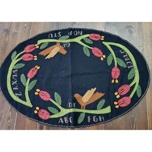 Handmade Summer Sampler Table Mat Finished Wool Applique Primitive Gathering 27"